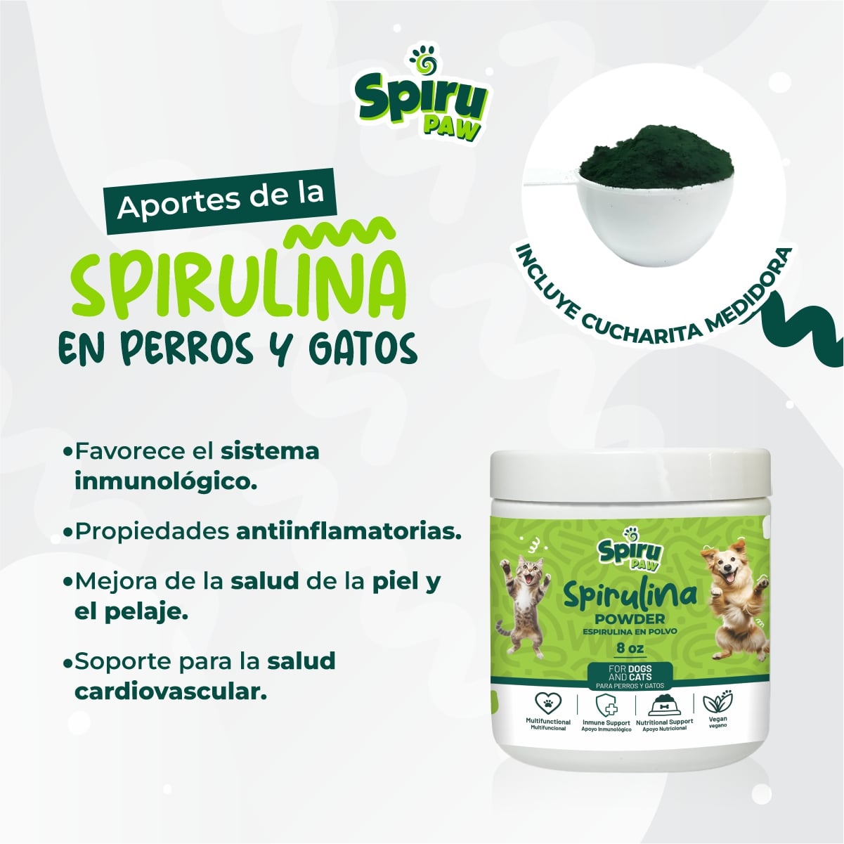 Espirulina en polvo SPIRU PAW para perros y gatos 227g