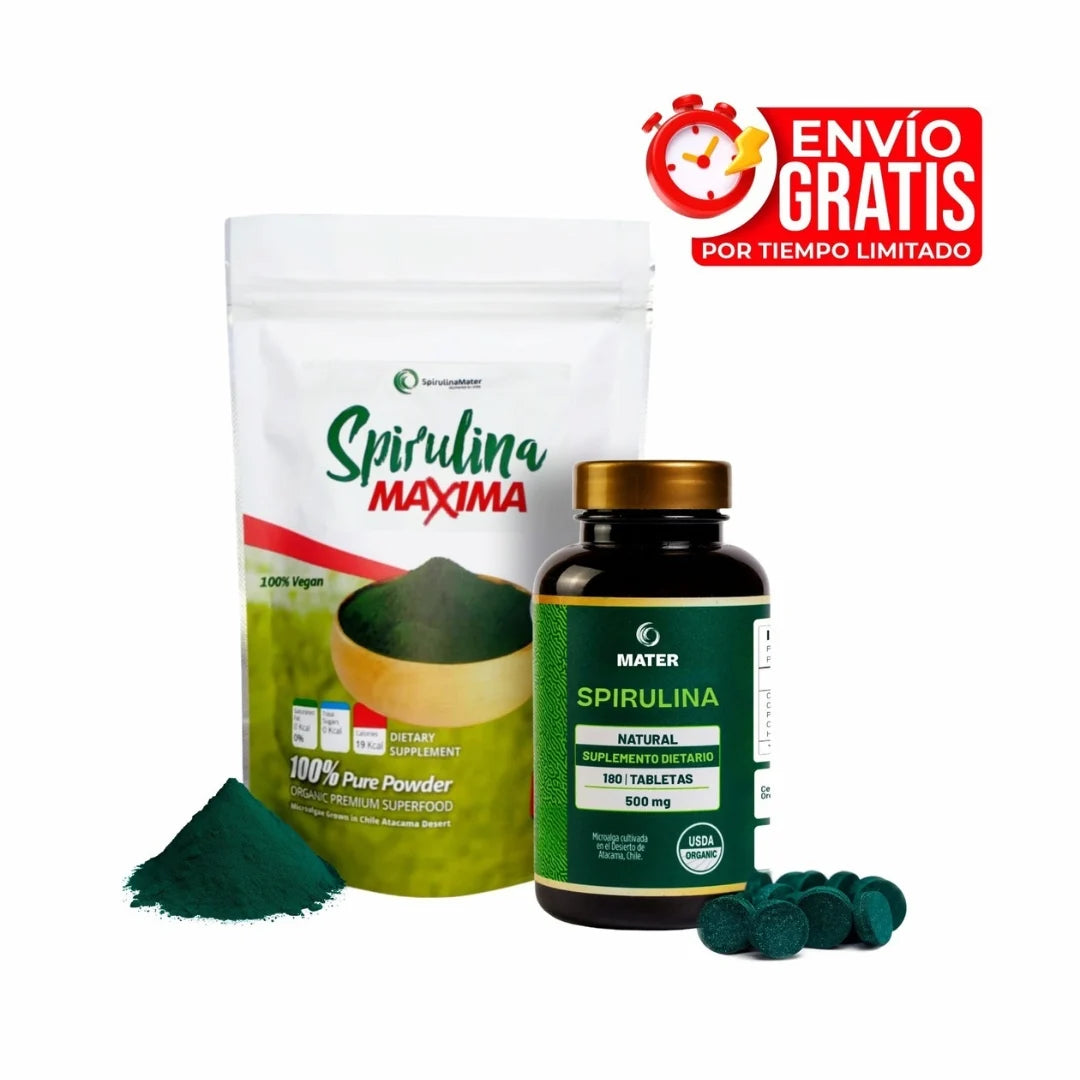 Pack x2 Espirulina en Polvo 150g + Tabletas de Espirulina 180U + ENVÍO GRATIS