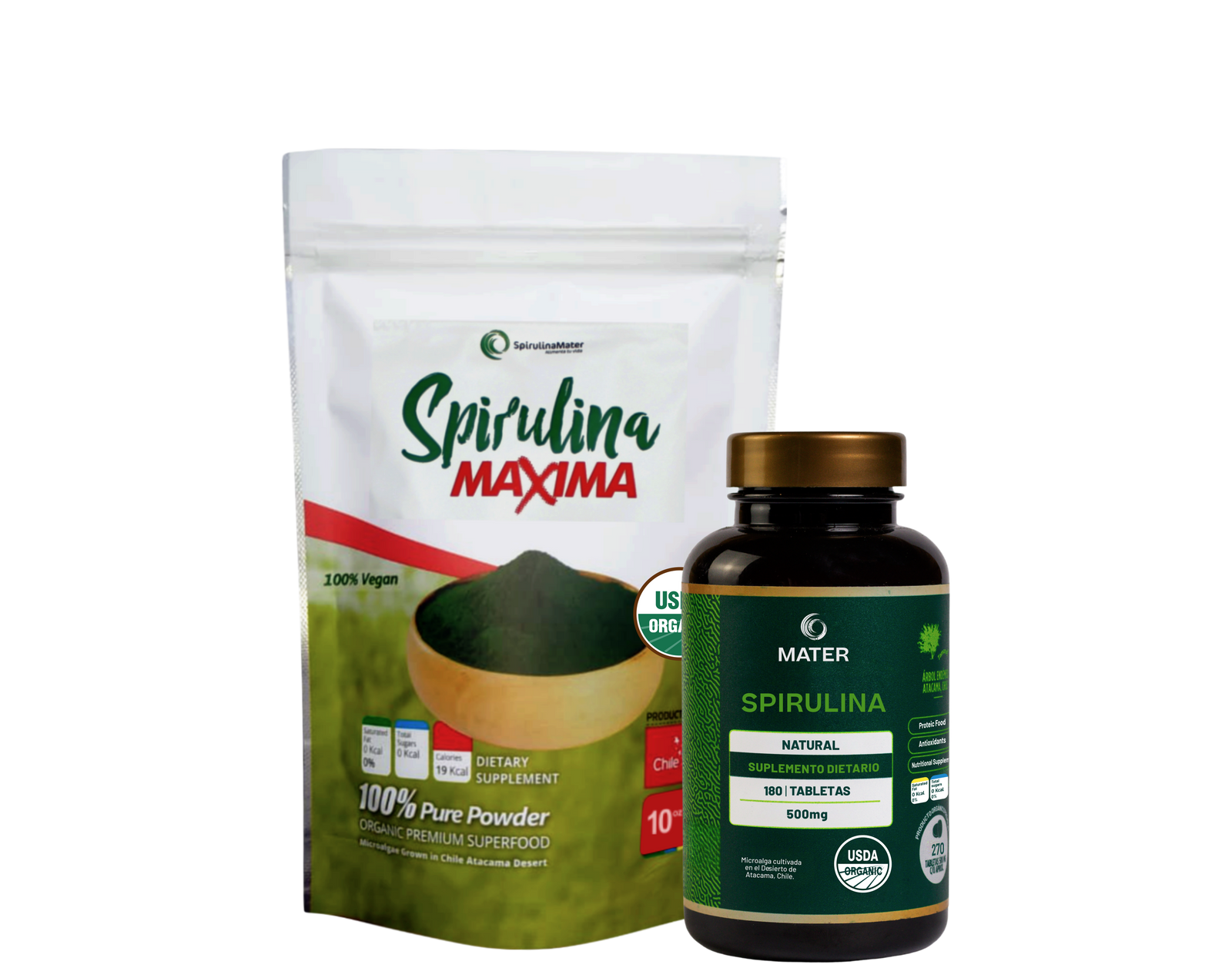 Pack x2 Espirulina en Polvo 150g + Tabletas de Espirulina 180U + ENVÍO GRATIS